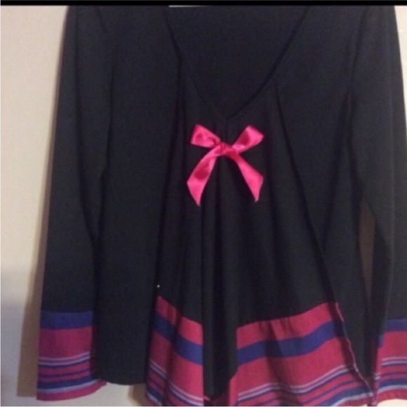 BOLE HOMME Black Long Sleeve BLOUSE With Pink BOW And Pink ACCENTS Size LARGE - Picture 4 of 11
